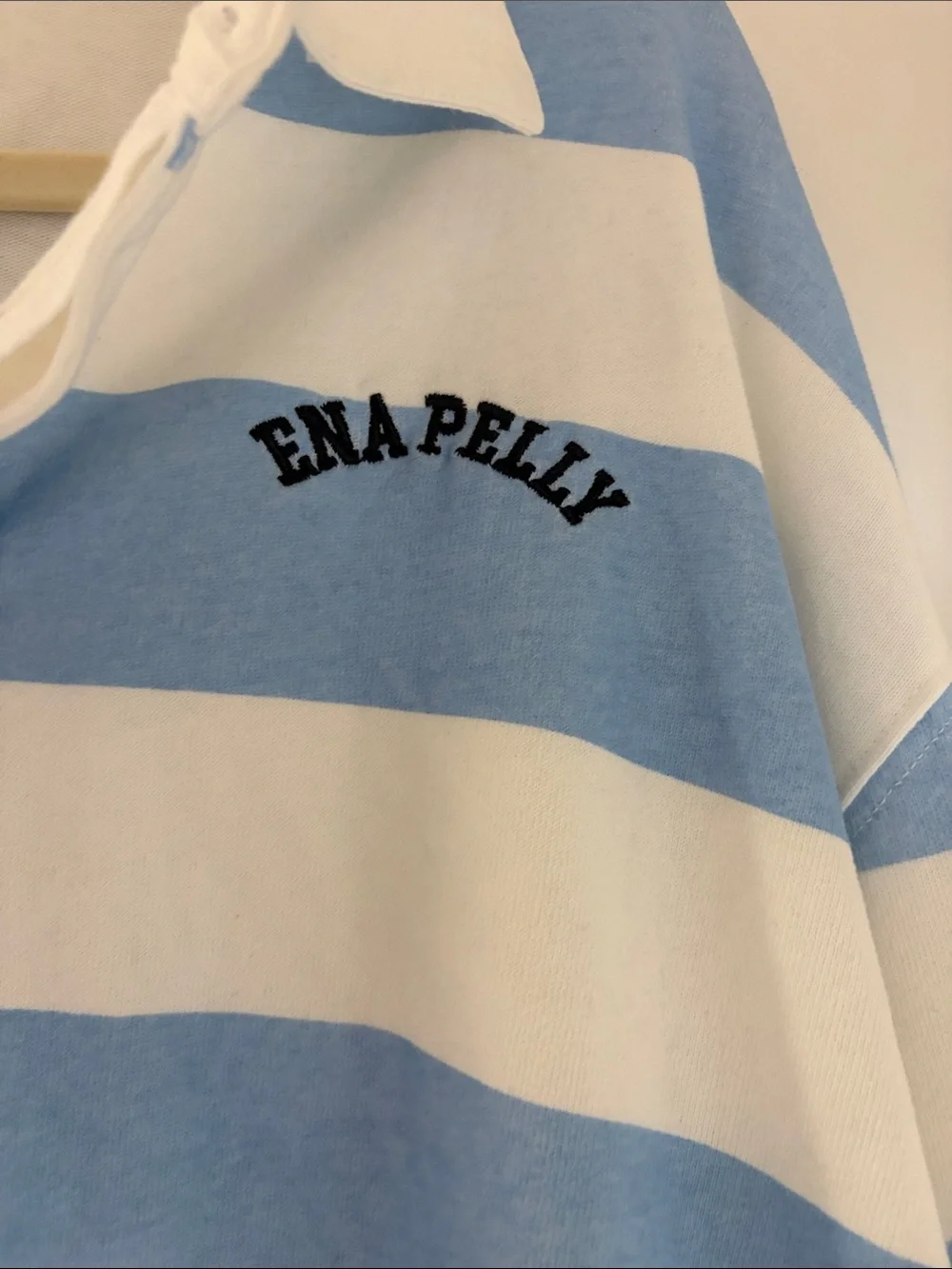 Ena Pelly Light Blue & White Striped Rugby Polo - Picture 2 of 4